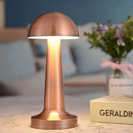 Mantar Model Bronz Renk Şarjlı Dokunmatik 3 Renkli Led Masa Lambası