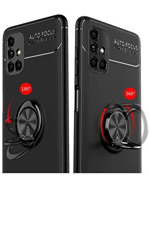 Samsung Uyumlu Galaxy M51 Kılıf Range Yüzüklü Silikon - Kırmızı