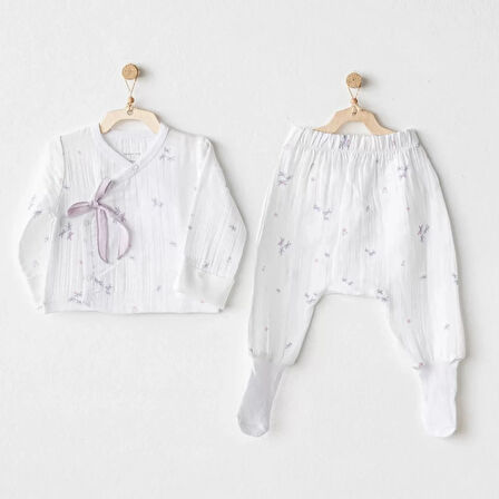 Magical Butterfly Müslin 2'li Zıbın Takım White