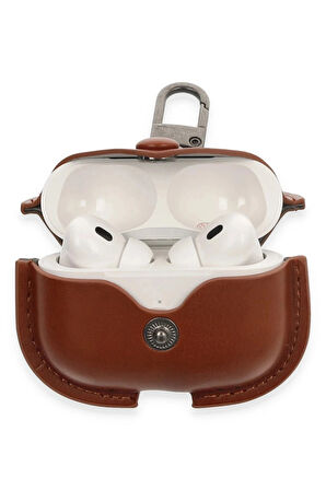 Airpods Pro 2 (2.nesil) Çanta Deri Kılıf - Taba
