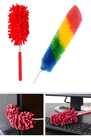 2 Li Set Mikrofiber Teleskobik Toz Alma -antistatik Toz Püskülü Duster