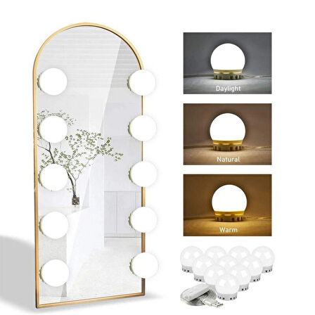 Nostalji Hollywood Tarzı 10&apos;lu Makyaj Masası Aynası Beyaz Led Işıklı Lamba Usb