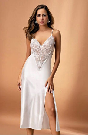 Nurteks 7136 Kadın Saten Uzun Gecelik