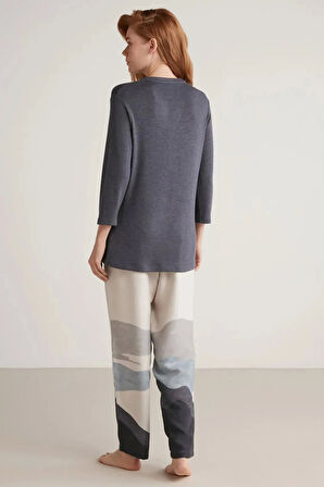 Nautıca W604 Kadın Patlı V Yaka Uzun Kollu Pijama Takımı