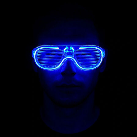 Mavi Led Işıklı Parti Gözlüğü - Neon Glow Şerit Gözlük 3 Modlu