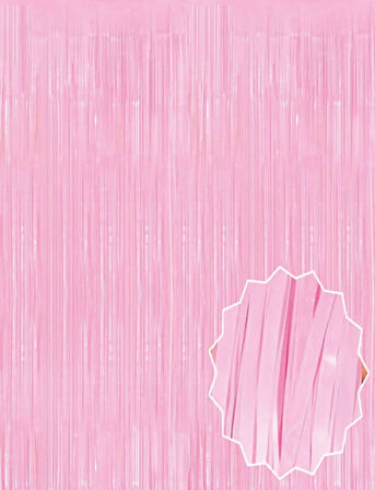 Soft Pembe Püsküllü Kapı Perdesi - Parti, Baby Shower, Cinsiyet Partisi 1x2 M