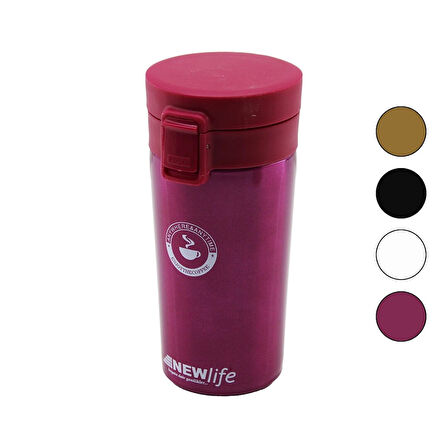 Çelik=18-8 Metal Termos Kupa Bardak 300ml Filtreli Kulpsuz Bas-aç Kilitli Kapak