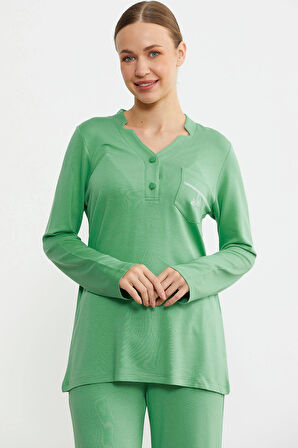 Sementa 76438 Yarım Düğmeli Cep Detaylı Pijama Takım