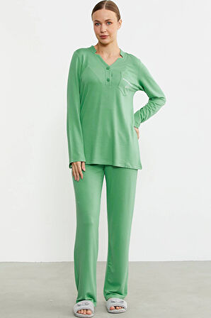 Sementa 76438 Yarım Düğmeli Cep Detaylı Pijama Takım