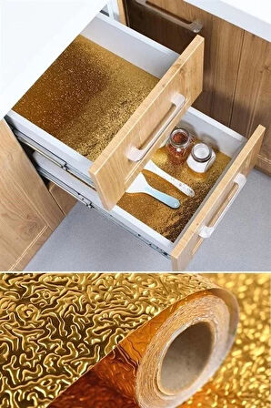 2 Metre Kendinden Yapışkanlı Silinebilir Mutfak Tezgah Üstü Sticker Folyo Gold Renk