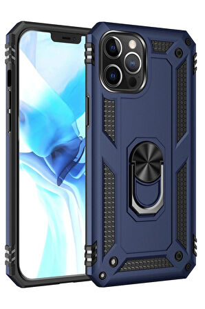 iPhone 12 Pro Max Kılıf Sofya Yüzüklü Silikon Kapak - Lacivert