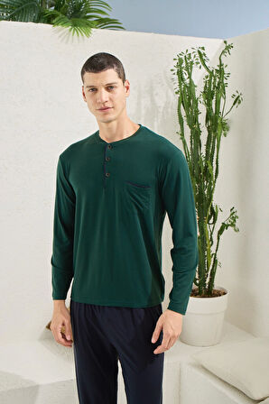 Kocabey 9220 Erkek Midi Yaka Uzun Kol Pijama Takım