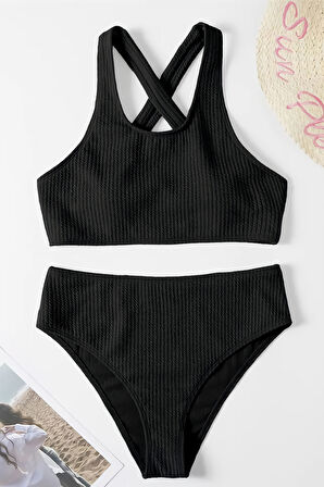 Kadın Siyah Çapraz Sırt Detaylı Iç Çamaşır Takımı