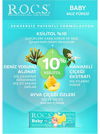 R.O.C.S.Bebek Diş Macunu Muz Püresi Tadında 0-3 Yaş 45 Gr