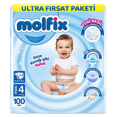 Molfix Bebek Bezi Ultra Fırsat Paketi 4 Beden 7-14 Kg 100 Adet