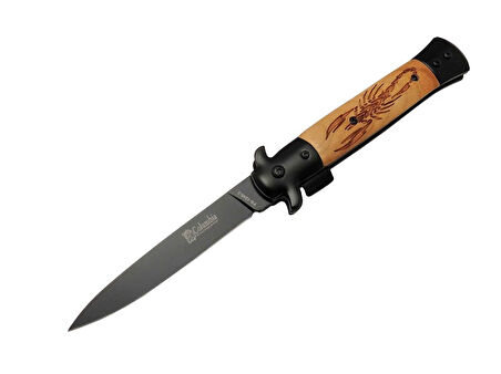 FS12453 Kahverengi Kamp Çakı 23cm- Akrep İşlemeli Ahşap Sap