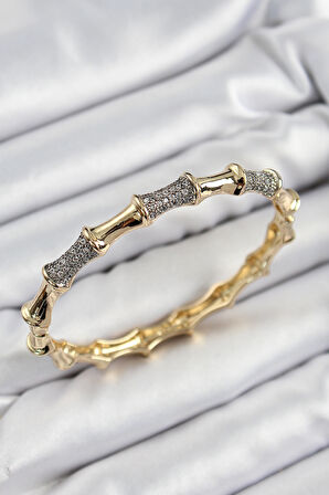 Pirinç Zirkon Taşlı Kemik Model Gold Renk Vip Kadın Bileklik - TJ-BB7342