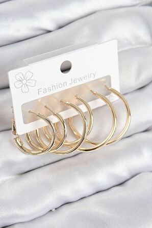 Pirinç Halka Model Gold Renk Kadın Set Küpe - TJ-BKP11045