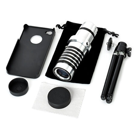 Iphone 5 5S - Iphone 4 4S Için Alüminyum 14X Optik Zoom Yakından Görüntü Çekme Dürbün