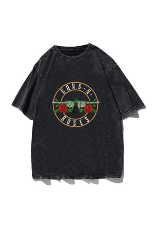 Dompuleri Moda Rock Serisi Yıkamalı Guns N' Roses Unisex Eskitme T-shirt