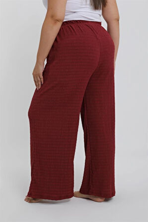 Giyim Kadın Büyük Beden Bordo Rahat Kesim Baggy Tek Alt