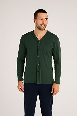 Kly V Yaka Boydan Düğmeli Battal Boy Erkek Pijama Takımı 9267 % 100 Pamuk