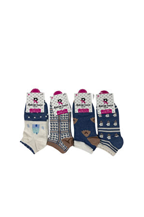 Bayan Figürlü Patik Çorap 4 Adet