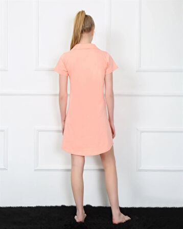 Giyim Kadın Penye Önden Düğmeli Pembe Tunik Gecelik