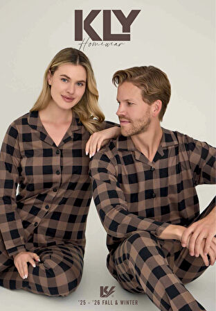 Kly Kadın Kareli Önden Düğmeli Mürdüm Kışlık Pijama 9205