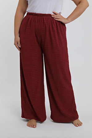 Giyim Kadın Büyük Beden Bordo Rahat Kesim Baggy Tek Alt