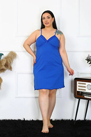 Giyim Kadın Sax Pamuklu İp Askılı Büyük Beden Gecelik