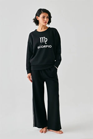 Giyim Kadın Siyah Akrep Burcu Oversize 2 İplik Eşofman Ev Giyim Takımı