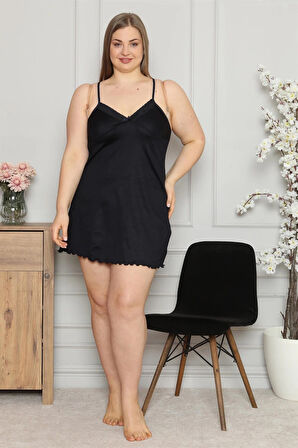 Giyim Kadın Pamuklu İp Askılı Büyük Beden Gecelik