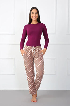 Giyim Kadın Polar Tek Alt Pijama Kahve