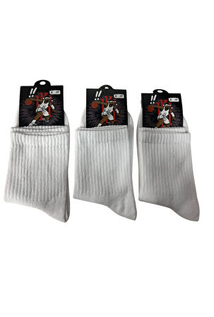 Yalıncak Uzun Konç Kolej Çorap  Beyaz Desensiz 3 Adet