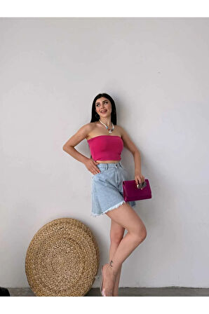 Geniş Paça Püsküllü Denim Kadın Mini Şort