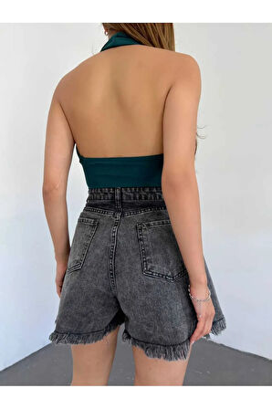 Geniş Paça Püsküllü Denim Kadın Mini Şort