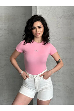 Al@ Kabartmalı Basic Pembe Kadın T-Shirt Body