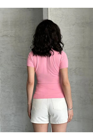 Al@ Kabartmalı Basic Pembe Kadın T-Shirt Body