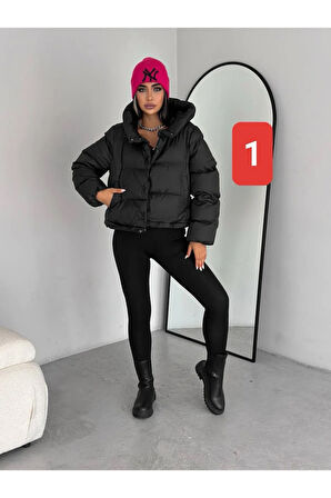 Kadın Şişme Mont Üç Boy Kullanılabilir.Fermuarlı.Kapüşonlu