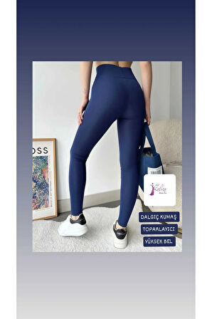 Kadın Tayt Şardonsuz Dalgıç Kumaş Yüksek Bel Toparlayıcı İç Göstermez Dar Kalıp Tayt