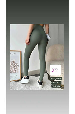 Kadın Tayt Şardonsuz Dalgıç Kumaş Yüksek Bel Toparlayıcı İç Göstermez Dar Kalıp Tayt