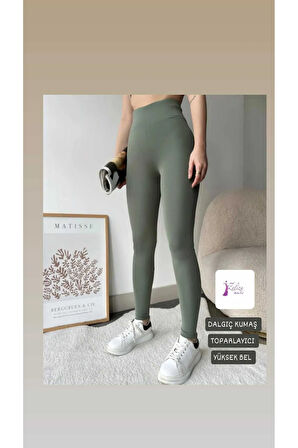 Kadın Tayt Şardonsuz Dalgıç Kumaş Yüksek Bel Toparlayıcı İç Göstermez Dar Kalıp Tayt