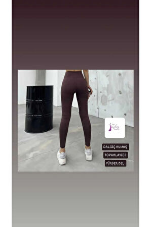 Kadın Tayt Şardonsuz Dalgıç Kumaş Yüksek Bel Toparlayıcı İç Göstermez Dar Kalıp Tayt