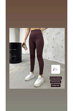 Kadın Tayt Şardonsuz Dalgıç Kumaş Yüksek Bel Toparlayıcı İç Göstermez Dar Kalıp Tayt