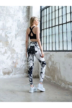 Desenli Yüksek Bel Toparlayıcı İç Göstermez Potluk Yapmaz. Kadın Sporcu Tayt