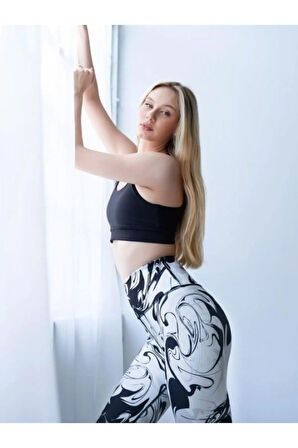 Desenli Yüksek Bel Toparlayıcı İç Göstermez Potluk Yapmaz. Kadın Sporcu Tayt