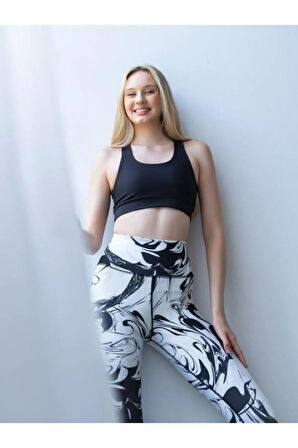 Desenli Yüksek Bel Toparlayıcı İç Göstermez Potluk Yapmaz. Kadın Sporcu Tayt