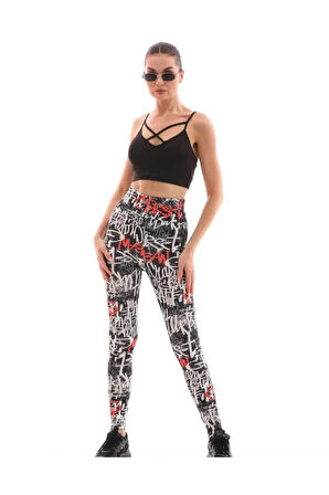 Desenli Yüksek Bel Toparlayıcı İç Göstermez Potluk Yapmaz. Kadın Sporcu Tayt