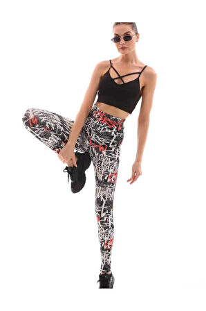 Desenli Yüksek Bel Toparlayıcı İç Göstermez Potluk Yapmaz. Kadın Sporcu Tayt